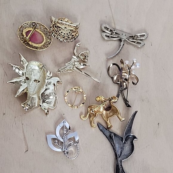 Brooch Lot Costume Jewelry Vintage Estate 10 Pieces Monet Sterling - Picture 10 of 13